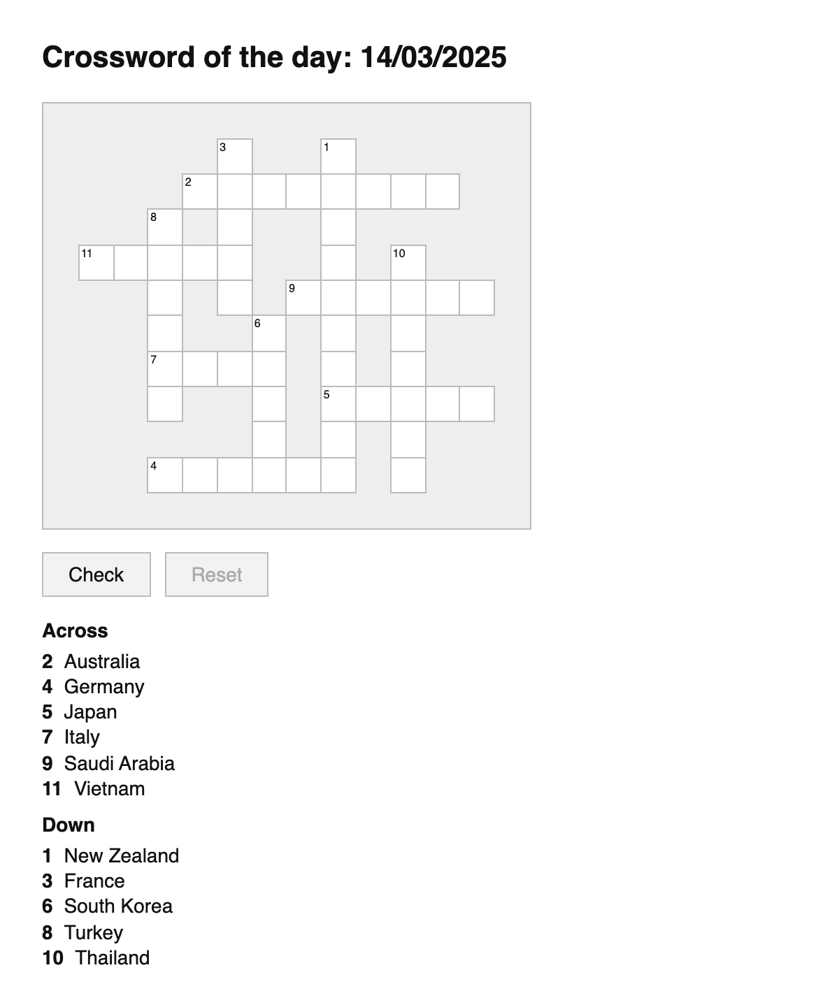 Capital Cities Crossword