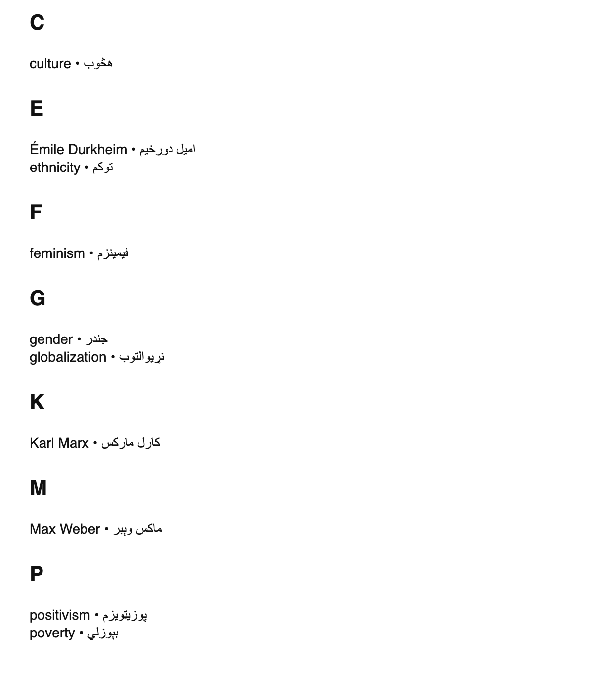 Sociology terms in Pashto