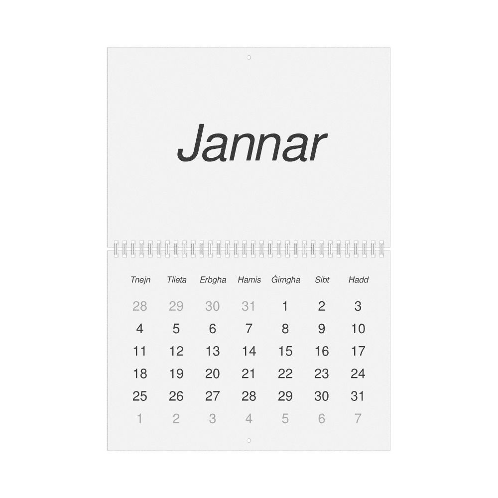 Leskoff 2027 Wall Calendar, Maltese-Labeled, Monday-Start Layout, Wire-Bound, 11.7 x 8.3 in (29.7 x 21.0 cm), image 1 of 1