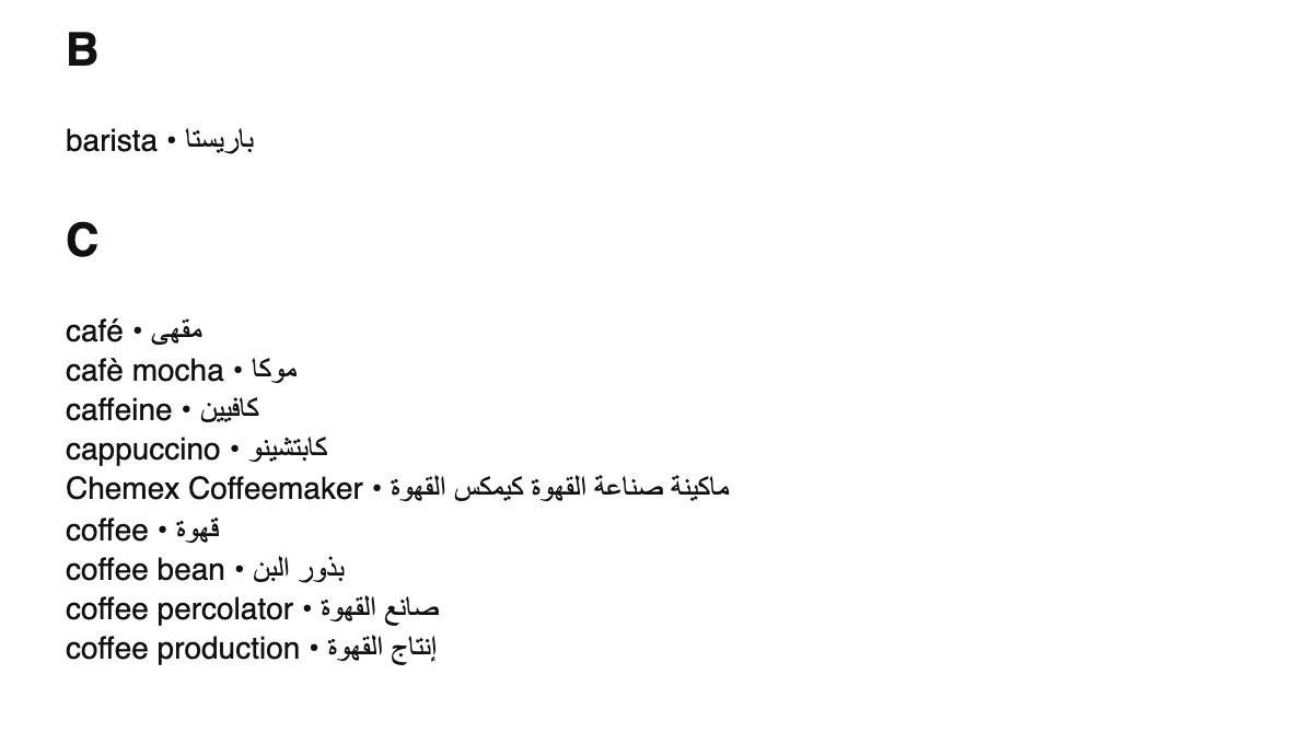 Coffee terms in Arabic