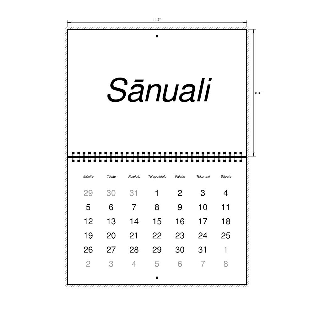 Leskoff 2026 Wall Calendar, Tongan-Labeled, Monday-Start Layout, Wire-Bound, 11.7 x 8.3 in (29.7 x 21.0 cm), image 2 of 2