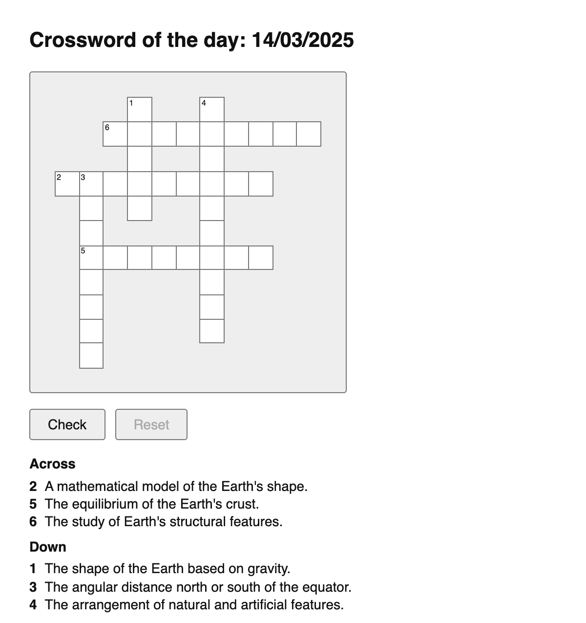 Geodesy Crossword