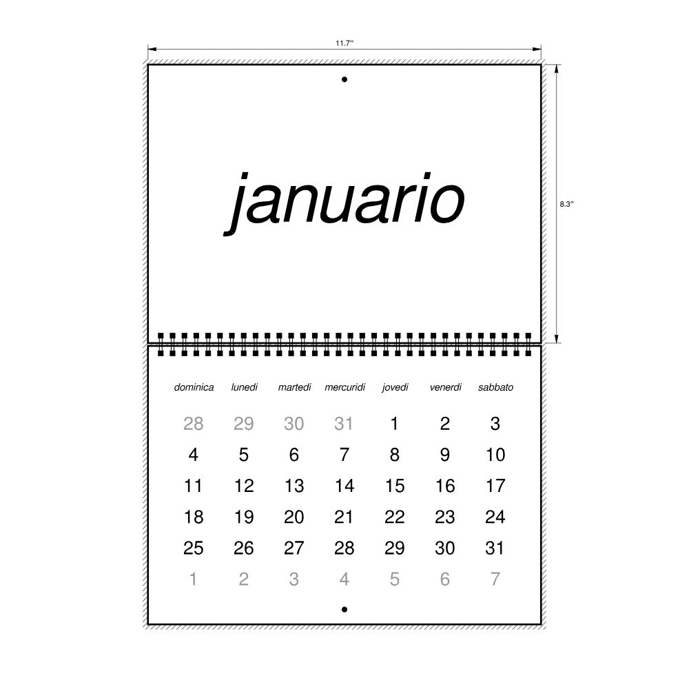 Leskoff 2026 Wall Calendar, Interlingua-Labeled, Sunday-Start Layout, Wire-Bound, 11.7 x 8.3 in (29.7 x 21.0 cm), image 2 of 2
