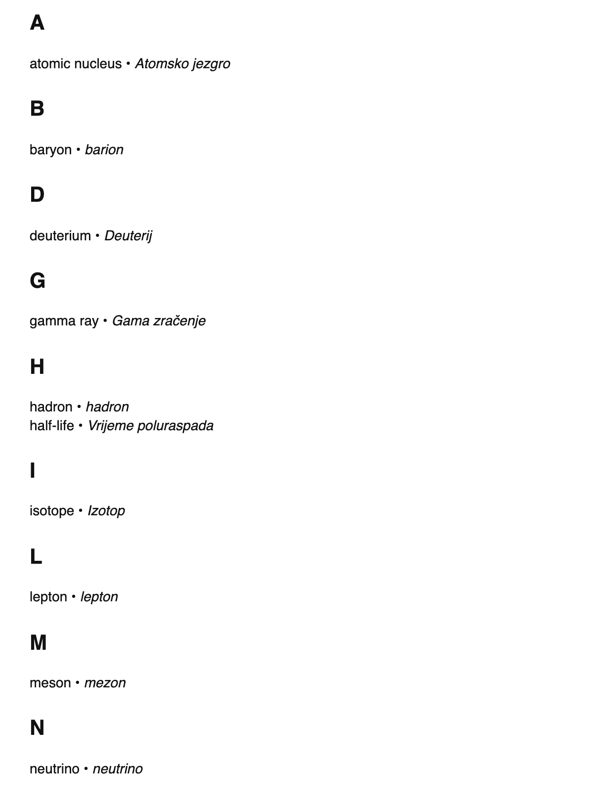 Nuclear physics terms in Bosnian
