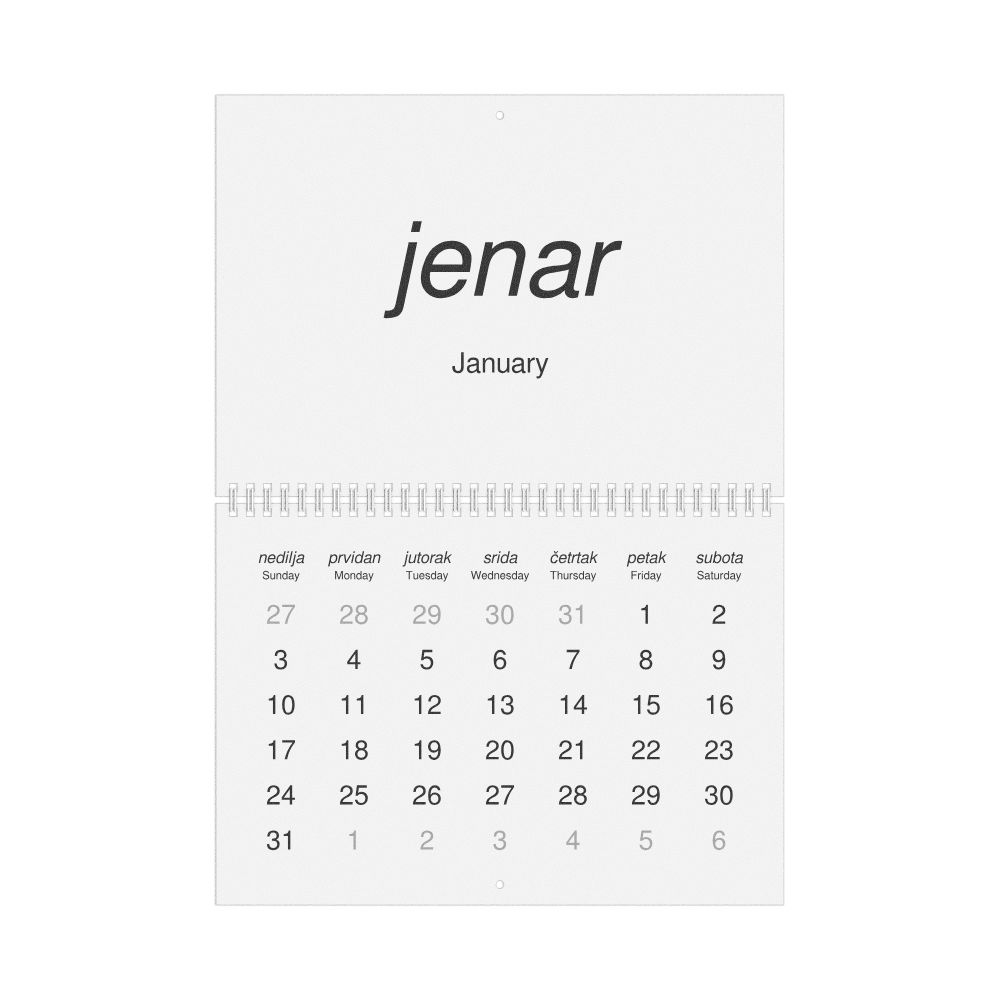 Leskoff 2027 Wall Calendar, Slavomolisano/English-Labeled, Sunday-Start Layout, Wire-Bound, 11.7 x 8.3 in (29.7 x 21.0 cm), image 1 of 1