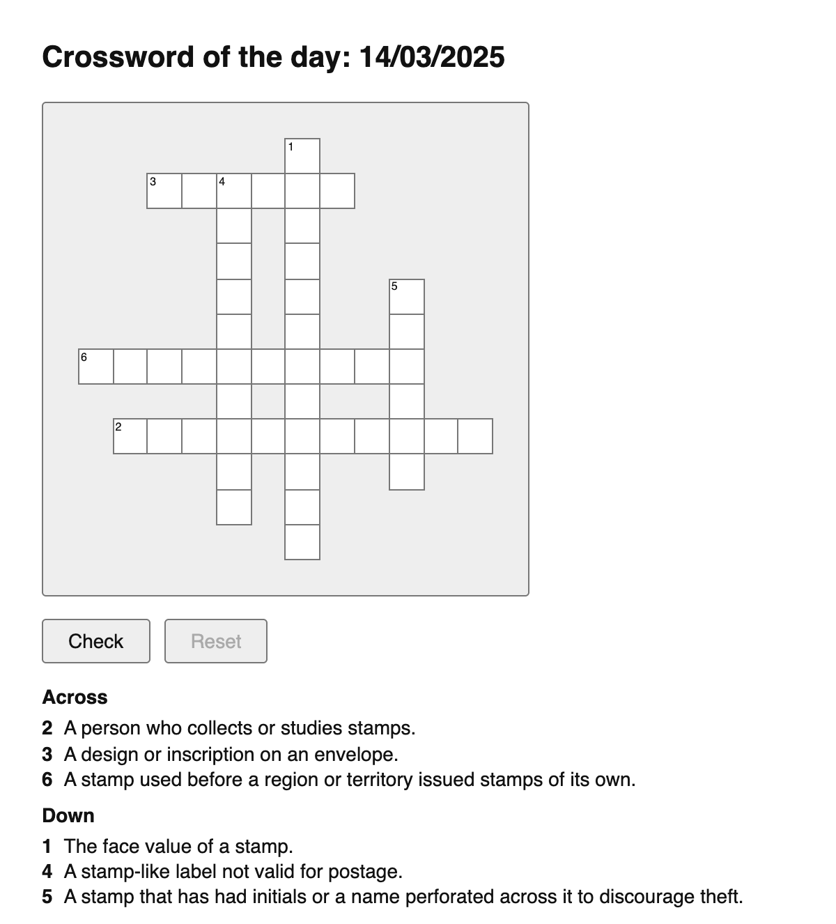 Philately Crossword