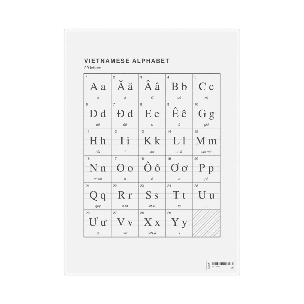 Leskoff Vietnamese Alphabet Chart, 8.3 x 11.7 in (21.0 x 29.7 cm, Desk Chart, Laminated), image 1 of 2