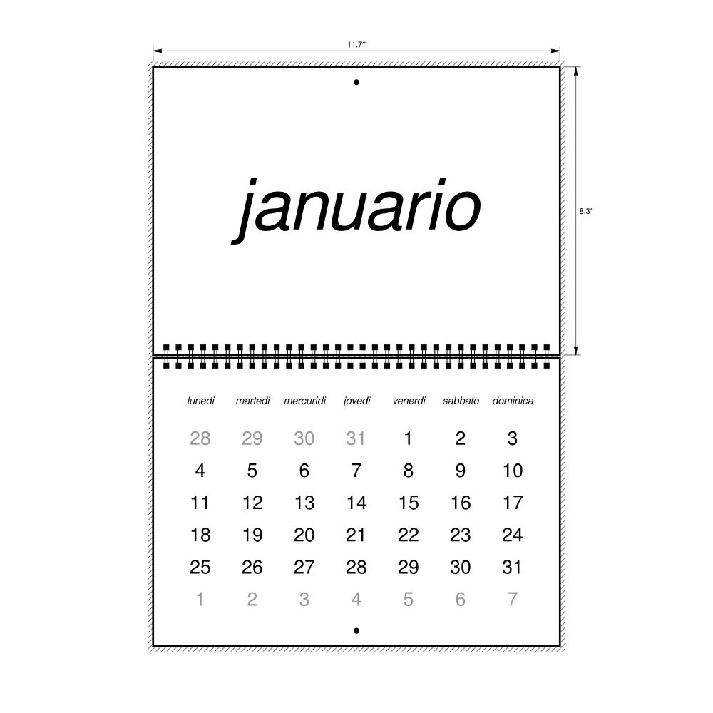 Leskoff 2027 Wall Calendar, Interlingua-Labeled, Monday-Start Layout, Wire-Bound, 11.7 x 8.3 in (29.7 x 21.0 cm), image 2 of 2
