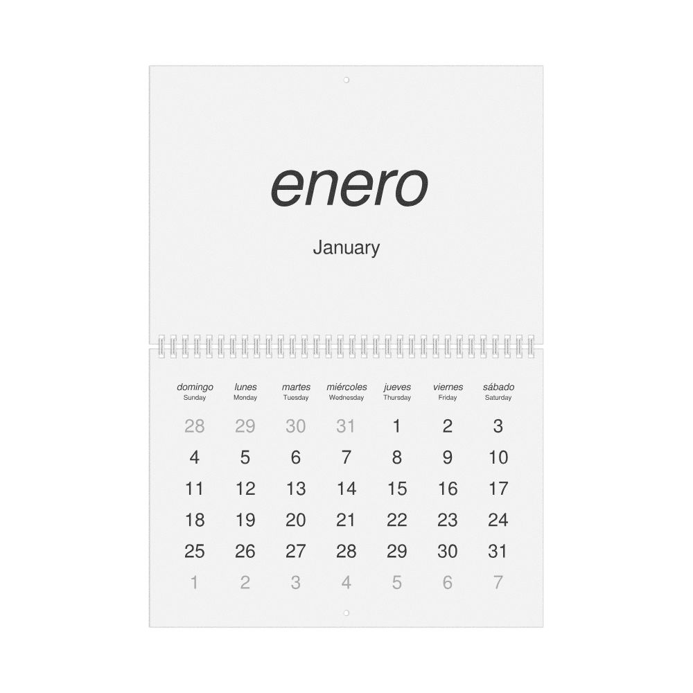 Leskoff 2026 Wall Calendar, Spanish/English-Labeled, Sunday-Start Layout, Wire-Bound, 11.7 x 8.3 in (29.7 x 21.0 cm), image 1 of 1