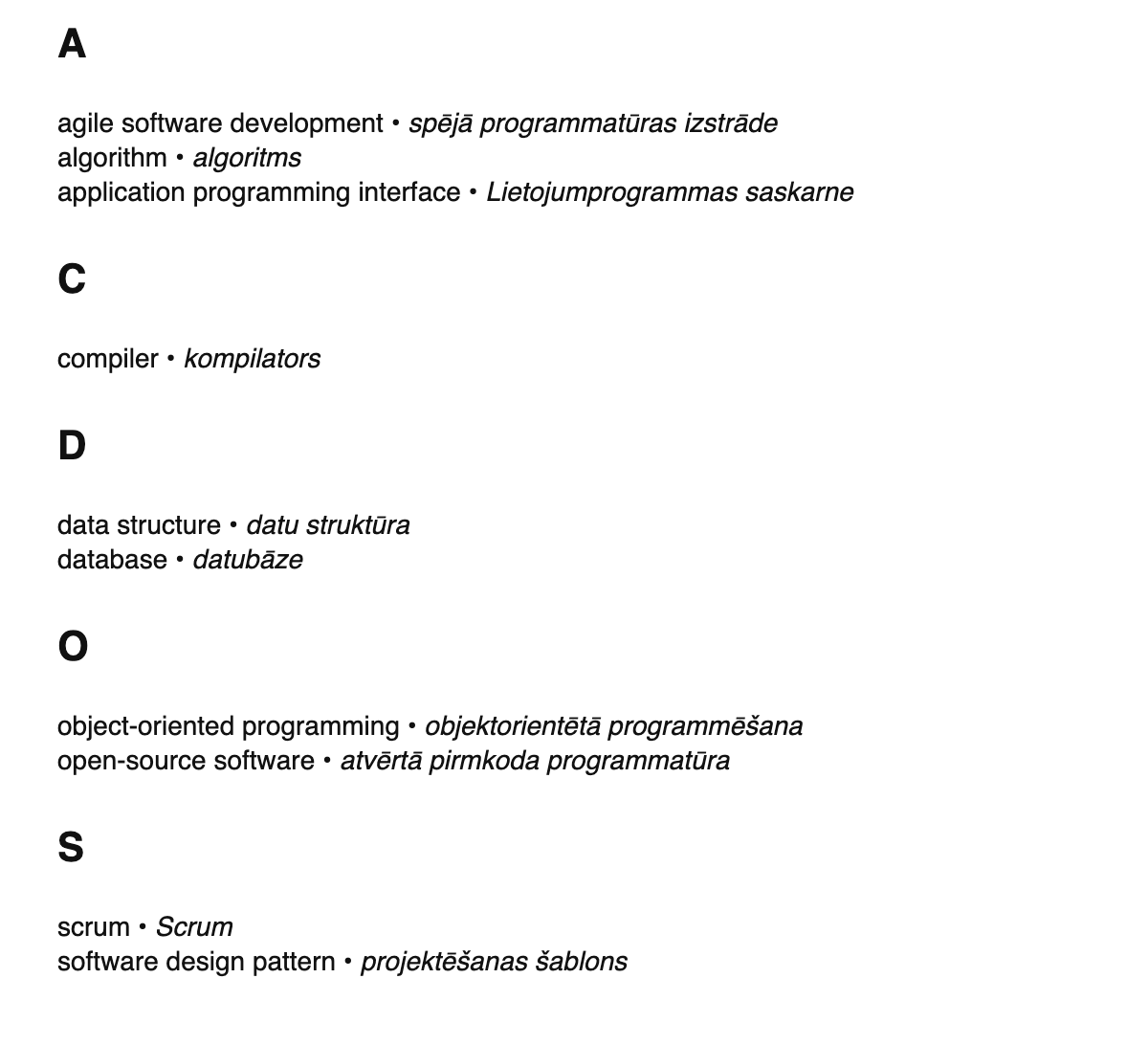 Software engineering terms in Latvian