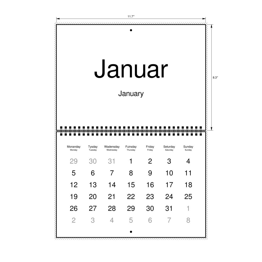 Leskoff 2026 Wall Calendar, Scots/English-Labeled, Monday-Start Layout, Wire-Bound, 11.7 x 8.3 in (29.7 x 21.0 cm), image 1 of 1