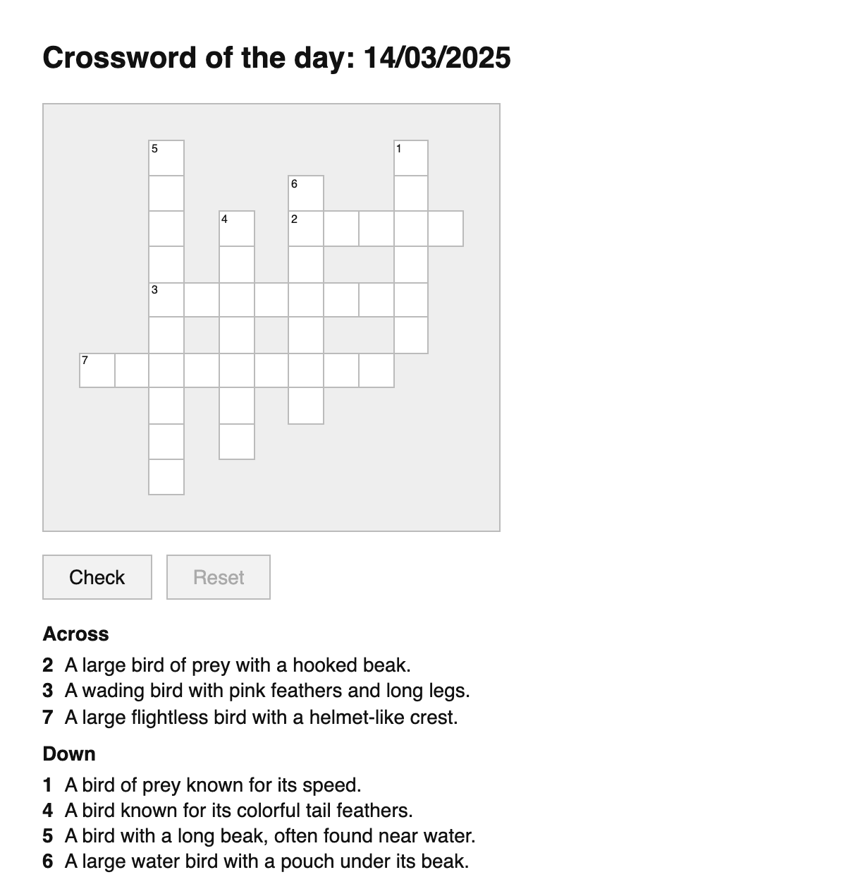Ornithology Crossword