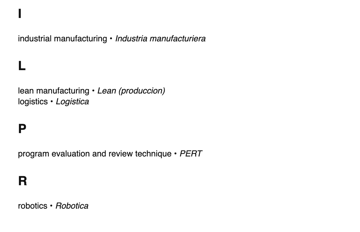 Industrial engineering terms in Occitan