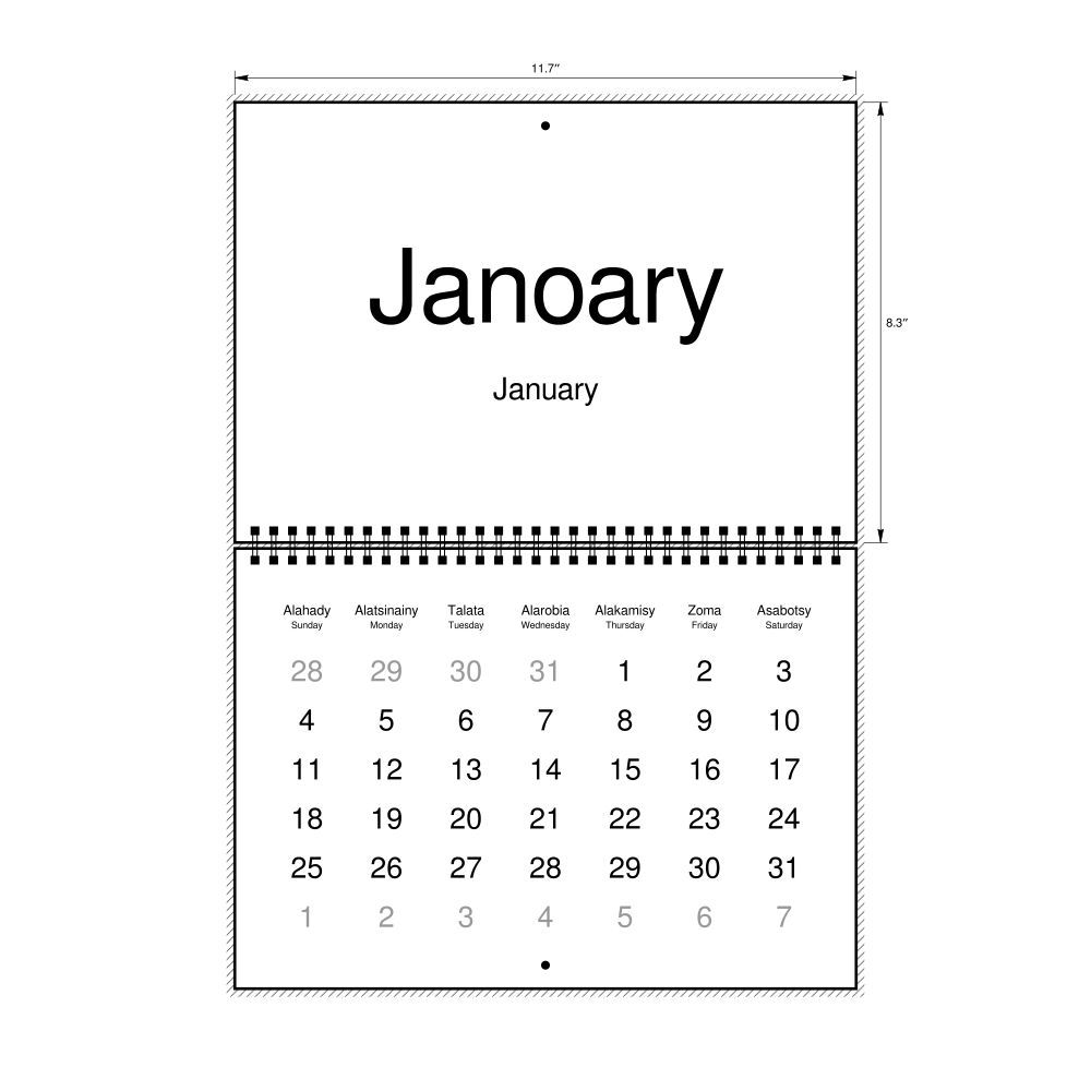 Leskoff 2026 Wall Calendar, Malagasy/English-Labeled, Sunday-Start Layout, Wire-Bound, 11.7 x 8.3 in (29.7 x 21.0 cm), image 1 of 1