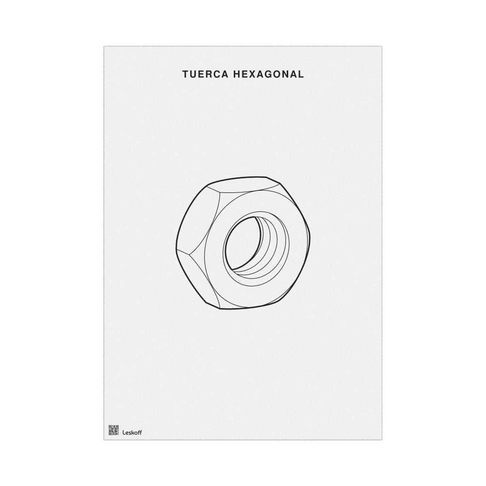 Leskoff Hex Nut Poster, Technical Illustration Style, Spanish-Labeled, image 1 of 1