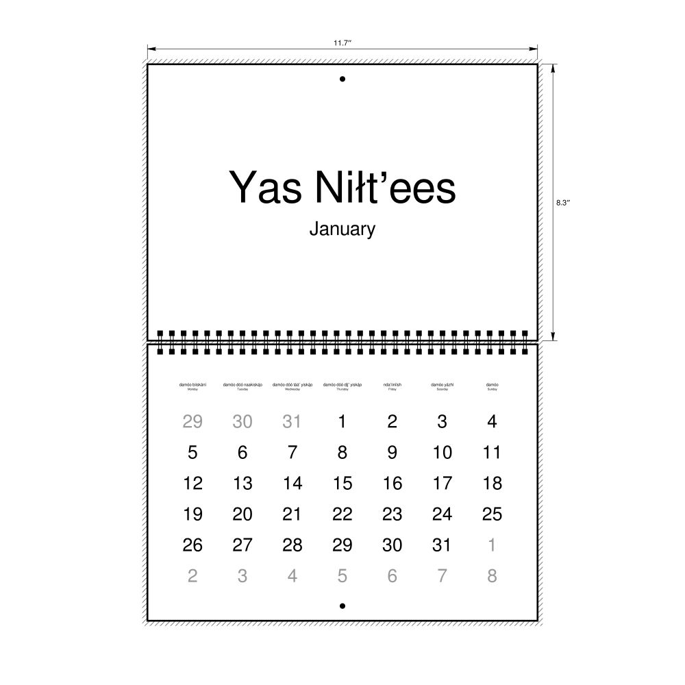 Leskoff 2026 Wall Calendar, Navajo/English-Labeled, Monday-Start Layout, Wire-Bound, 11.7 x 8.3 in (29.7 x 21.0 cm), image 1 of 1