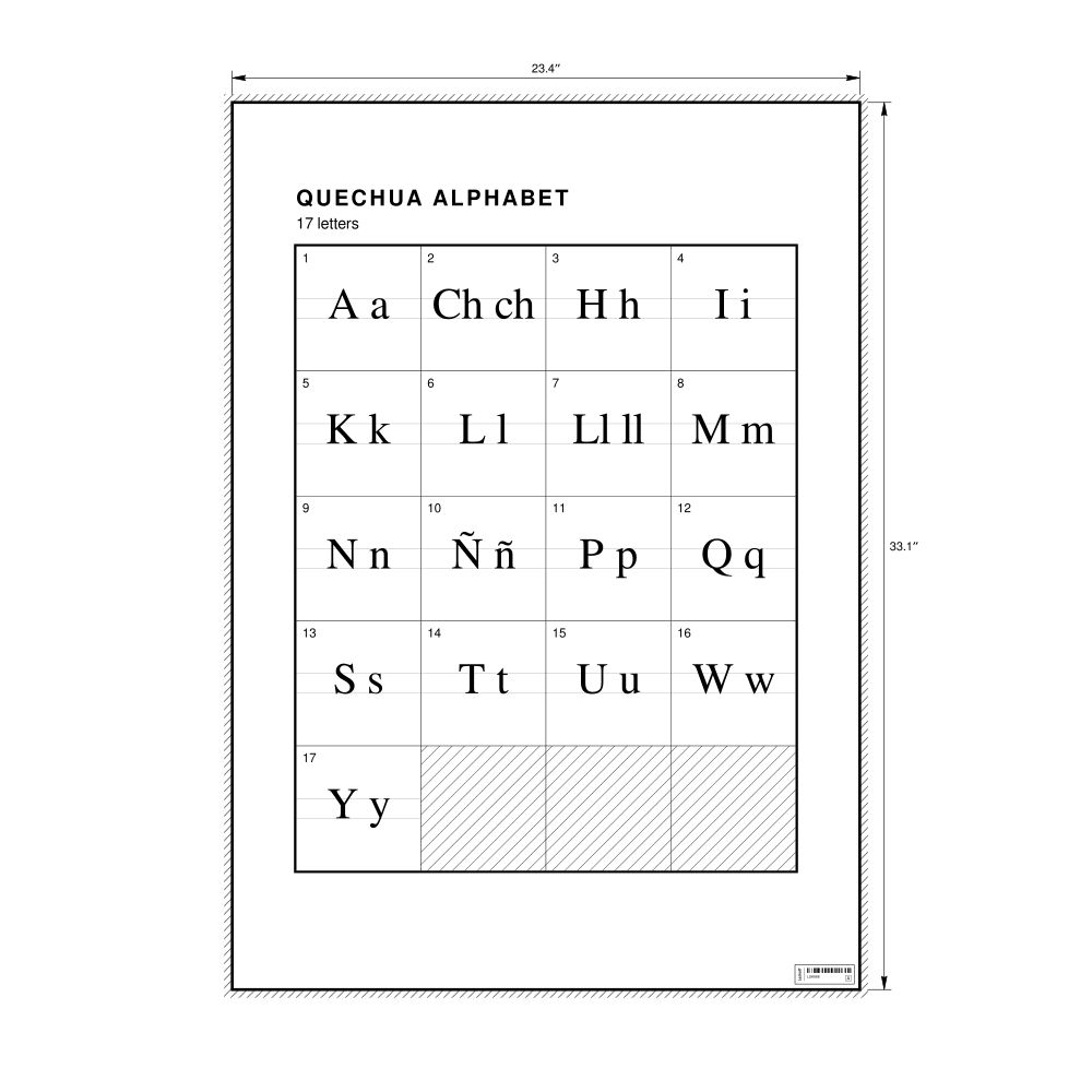 Leskoff Quechua Alphabet Chart, 23.4 x 33.1 in (59.4 x 84.1 cm, Poster / Wall Chart), image 1 of 2