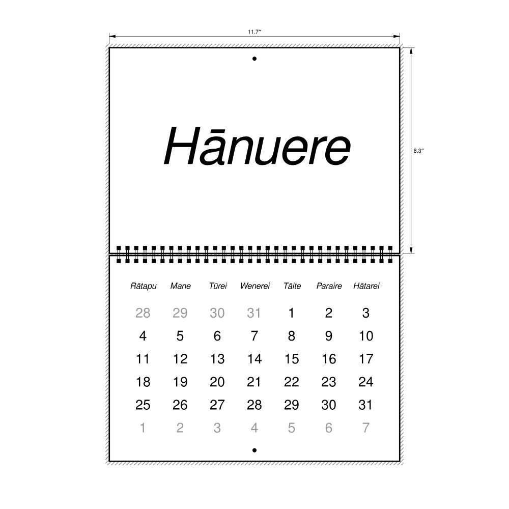 Leskoff 2026 Wall Calendar, Māori-Labeled, Sunday-Start Layout, Wire-Bound, 11.7 x 8.3 in (29.7 x 21.0 cm), image 2 of 2