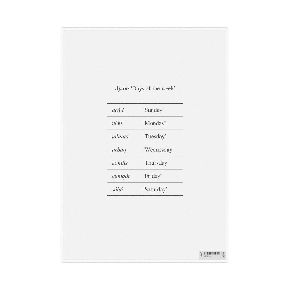 Leskoff Days of the Week in Afar, Desk Chart, 8.3 x 11.7 in (21.0 x 29.7 cm), image 1 of 1