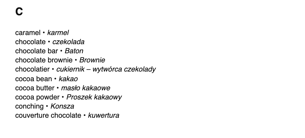 Chocolate terms in Polish