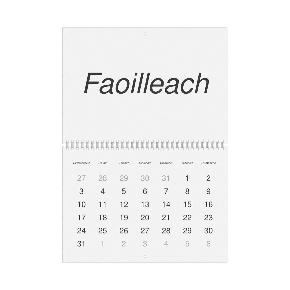 Leskoff 2027 Wall Calendar, Scottish Gaelic-Labeled, Sunday-Start Layout, Wire-Bound, 11.7 x 8.3 in (29.7 x 21.0 cm), image 1 of 1