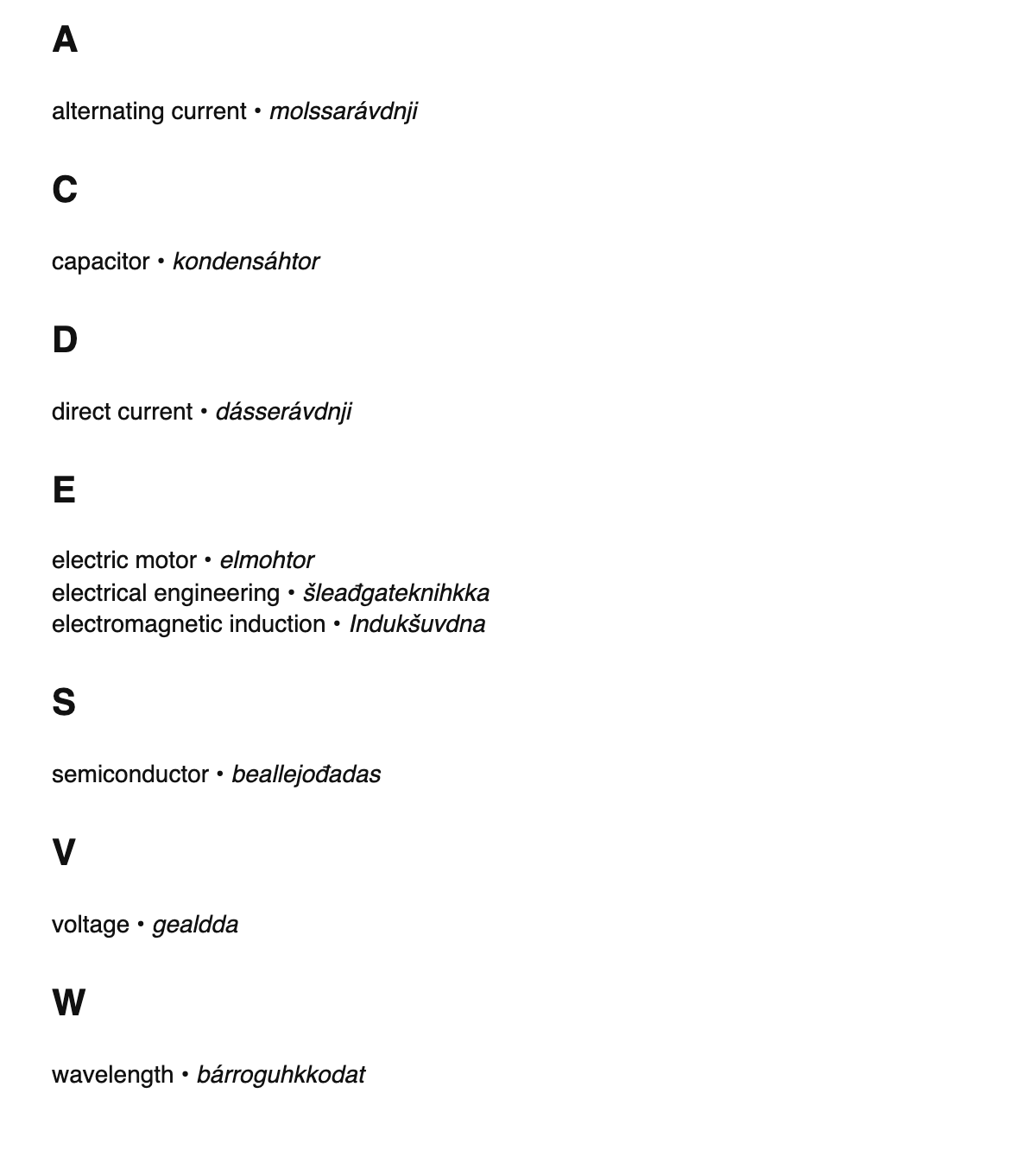Electrical engineering terms in Northern Sámi