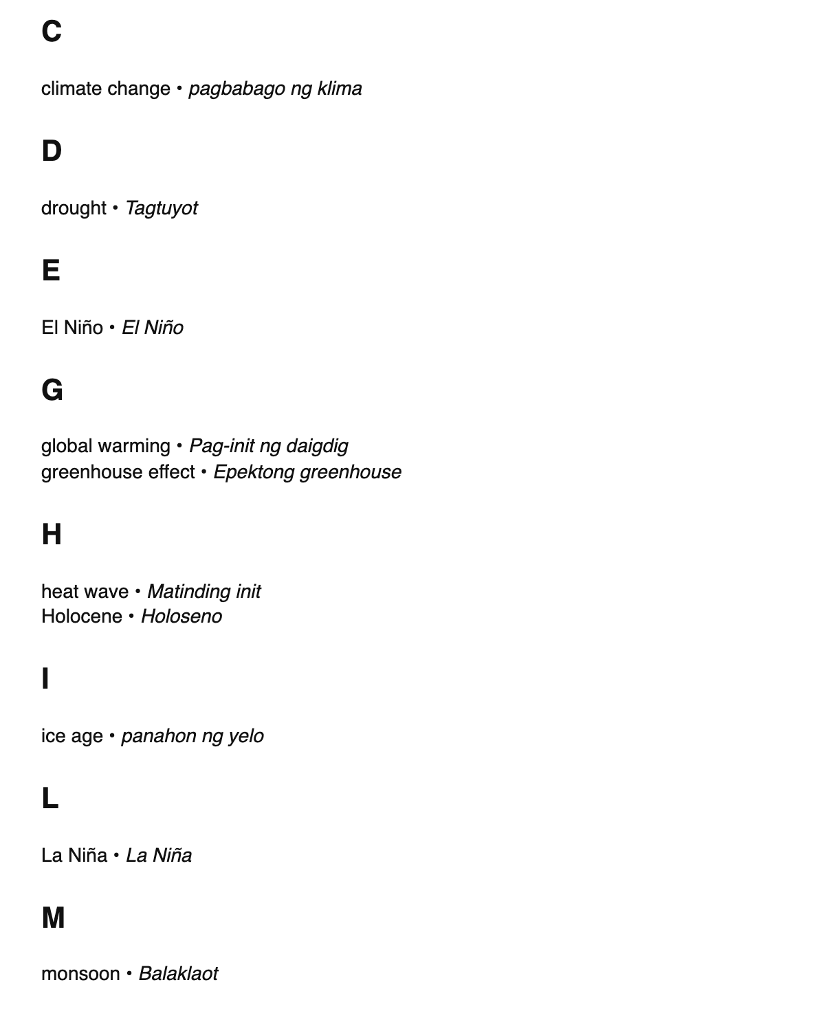 Climatology terms in Tagalog