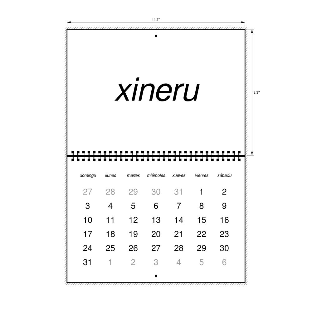 Leskoff 2027 Wall Calendar, Asturian-Labeled, Sunday-Start Layout, Wire-Bound, 11.7 x 8.3 in (29.7 x 21.0 cm), image 2 of 2