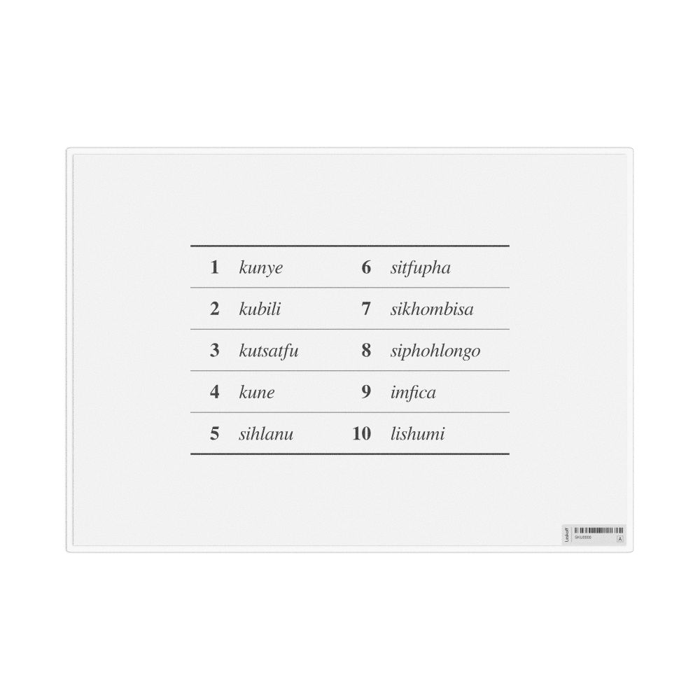 Leskoff Numbers 1–10 in Swazi, Desk Chart, 11.7 x 8.3 in (29.7 x 21.0 cm), image 1 of 1