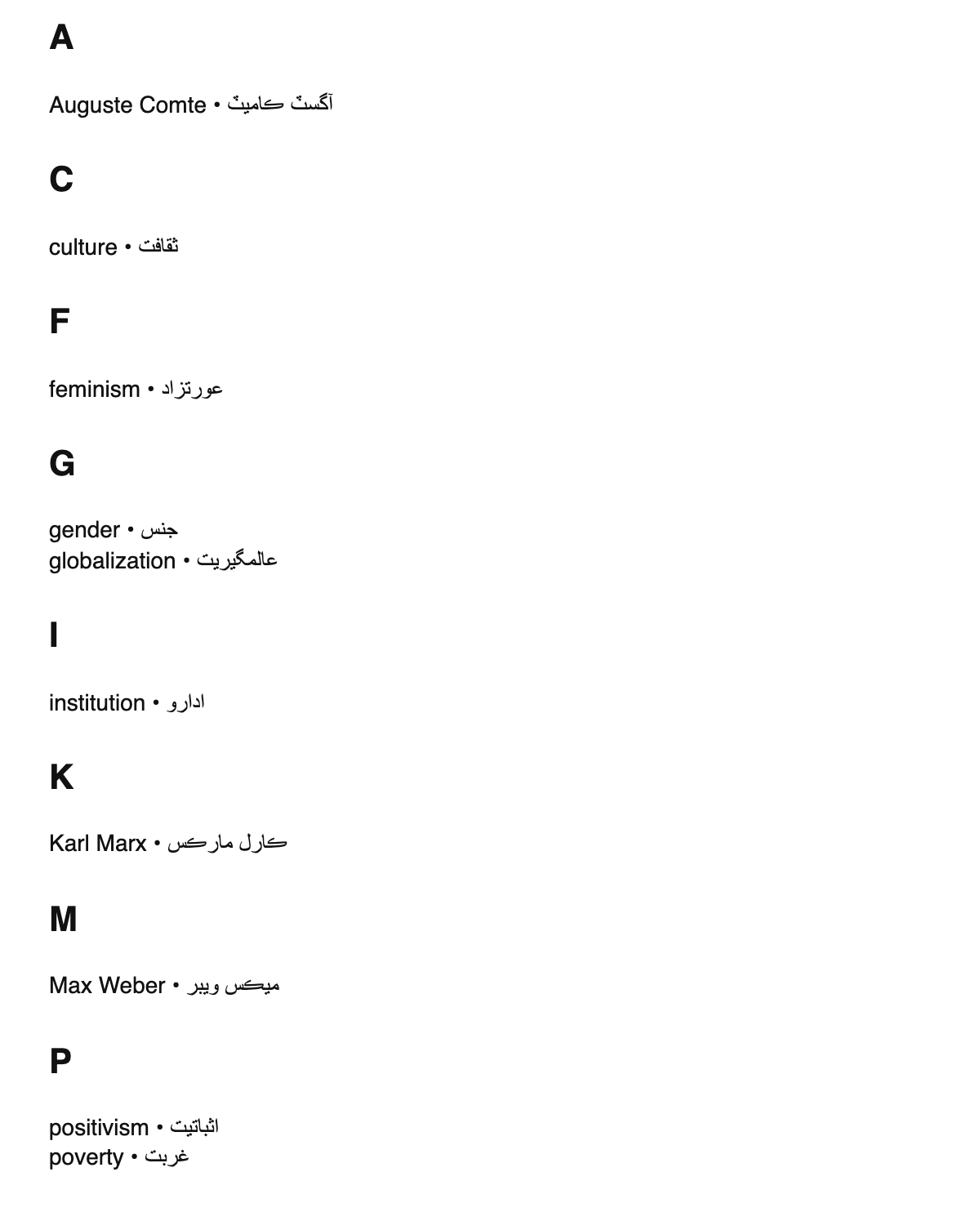 Sociology terms in Sindhi