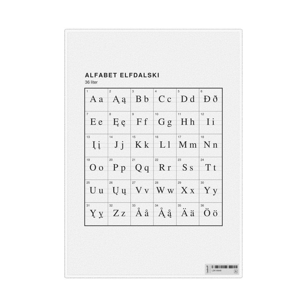 Leskoff Elfdalian Alphabet Chart, 8.3 x 11.7 in (21.0 x 29.7 cm, Desk Chart, Laminated), Polish-Labeled, image 1 of 2