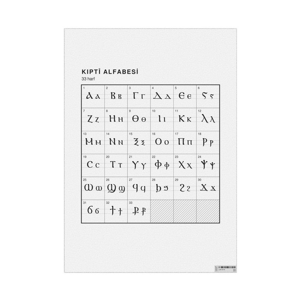 Leskoff Coptic Alphabet Chart, 23.4 x 33.1 in (59.4 x 84.1 cm, Poster / Wall Chart), Turkish-Labeled, image 1 of 2