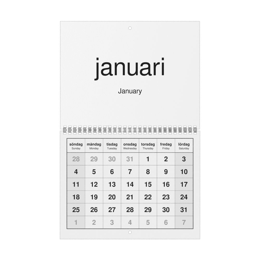 Leskoff 2026 Wall Calendar, Swedish/English-Labeled, Sunday-Start Layout, Wire-Bound, 11 x 8.5 in (27.9 x 21.6 cm), image 1 of 1