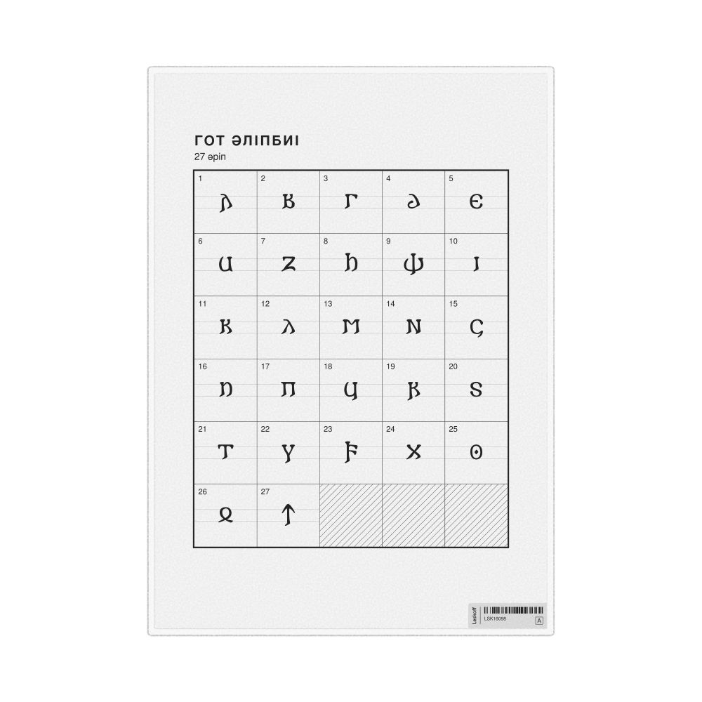 Leskoff Gothic Alphabet Chart, 8.3 x 11.7 in (21.0 x 29.7 cm, Desk Chart, Laminated), Kazakh-Labeled, image 1 of 2