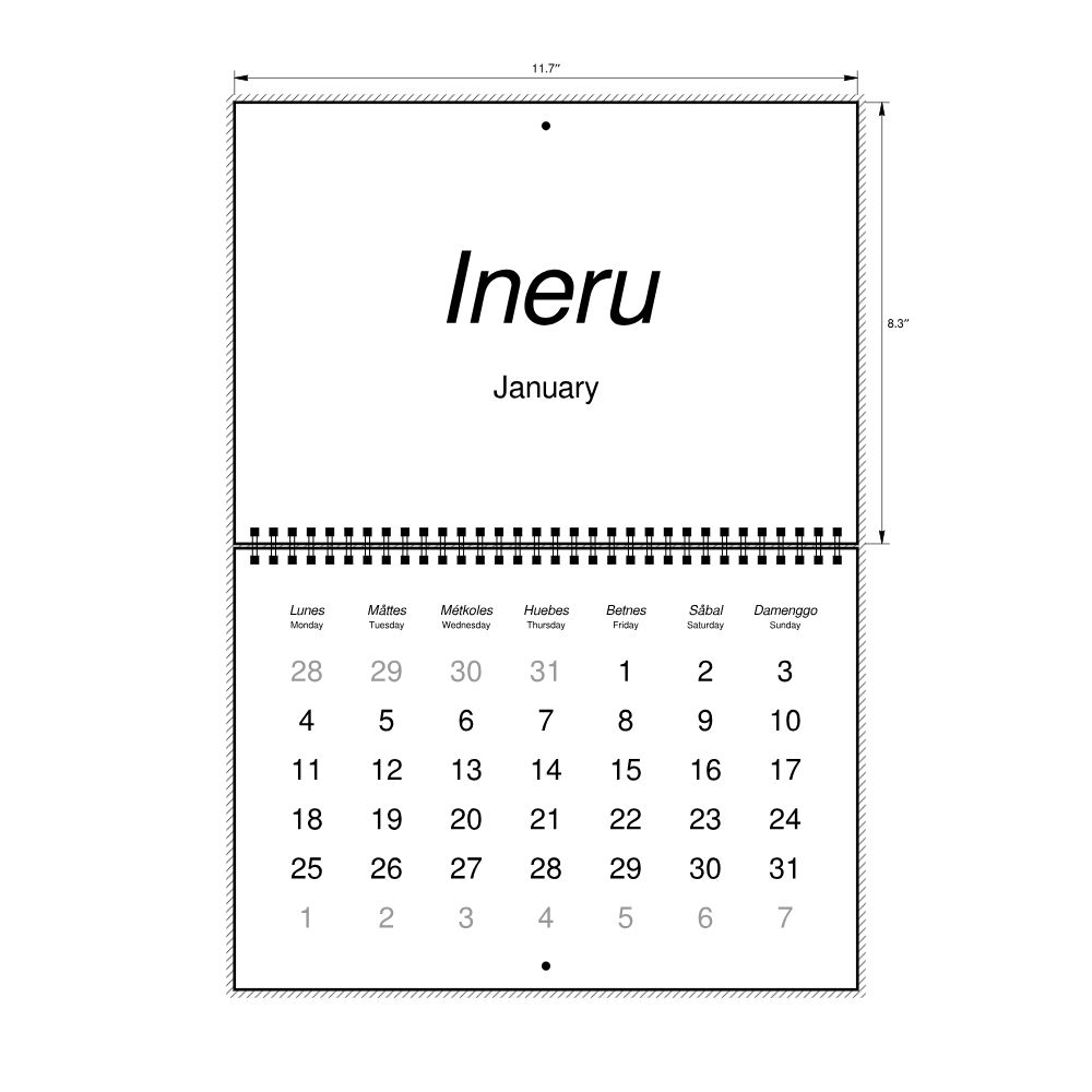 Leskoff 2027 Wall Calendar, Chamorro/English-Labeled, Monday-Start Layout, Wire-Bound, 11.7 x 8.3 in (29.7 x 21.0 cm), image 2 of 2