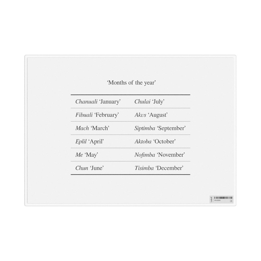 Leskoff Months of the Year in Choctaw, Reference Chart, image 1 of 1