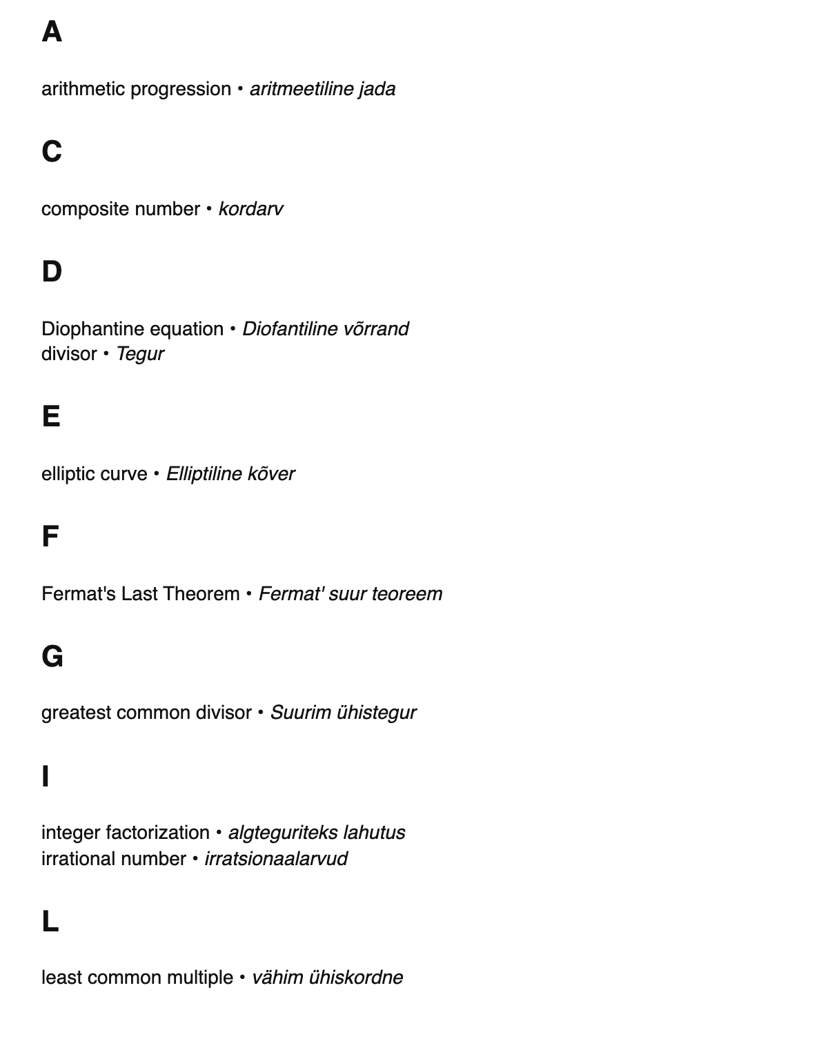 Number theory terms in Estonian