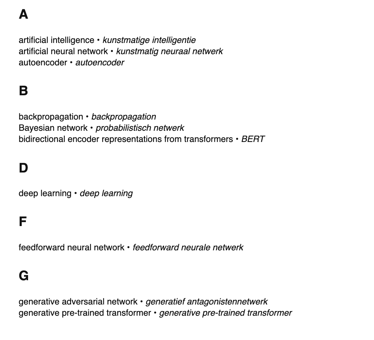 AI/ML terms in Dutch