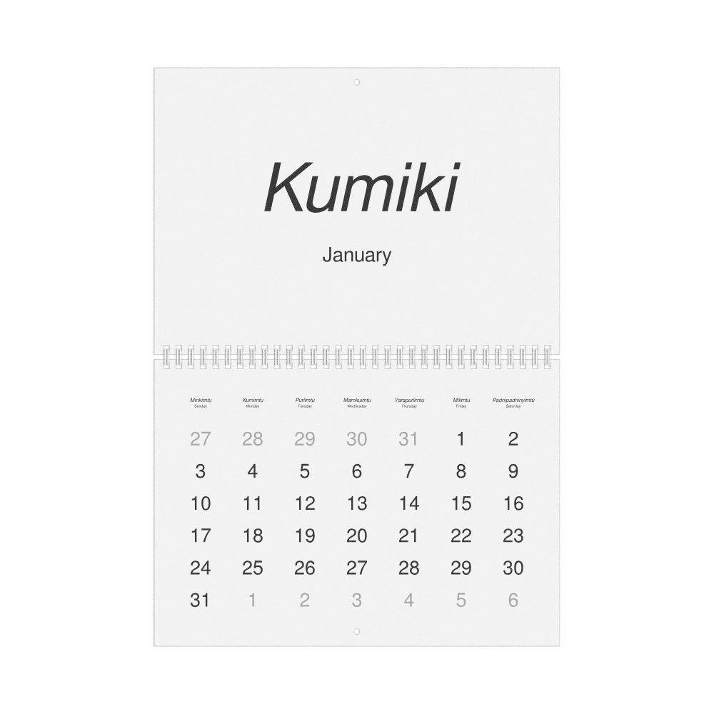 Leskoff 2027 Wall Calendar, Kaurna/English-Labeled, Sunday-Start Layout, Wire-Bound, 11.7 x 8.3 in (29.7 x 21.0 cm), image 1 of 1