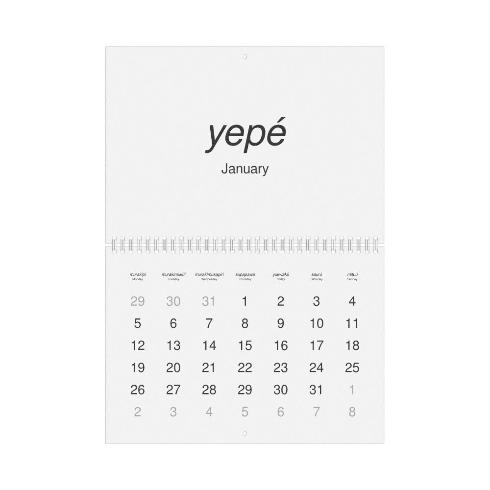 Leskoff 2026 Wall Calendar, Nheengatu/English-Labeled, Monday-Start Layout, Wire-Bound, 11.7 x 8.3 in (29.7 x 21.0 cm), image 1 of 1