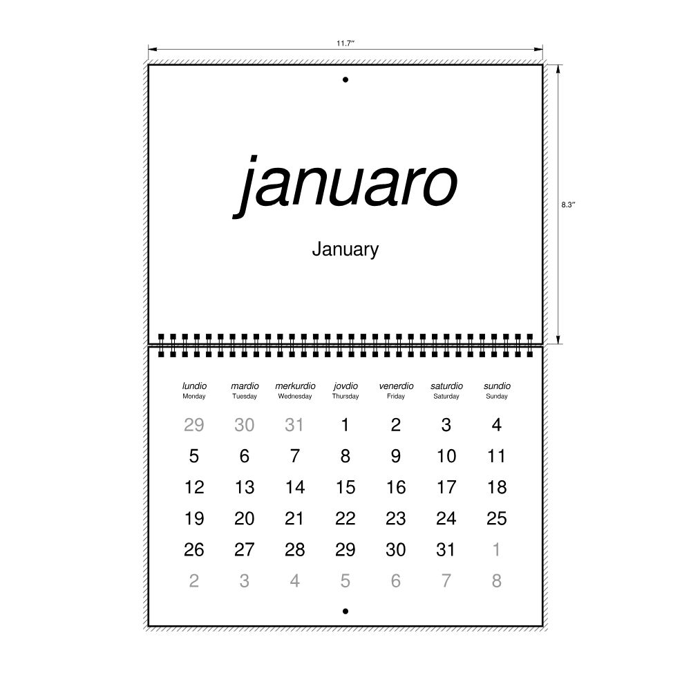 Leskoff 2026 Wall Calendar, Ido/English-Labeled, Monday-Start Layout, Wire-Bound, 11.7 x 8.3 in (29.7 x 21.0 cm), image 2 of 2