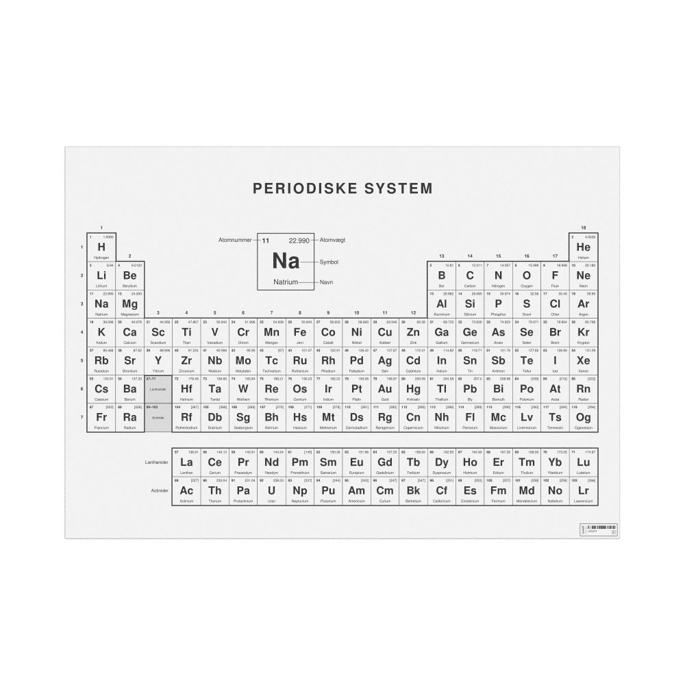 Leskoff Periodic Table Chart, 33.1 x 23.4 in (84.1 x 59.4 cm, Poster / Wall Chart), 18-Column Layout, Danish-Labeled, image 1 of 2
