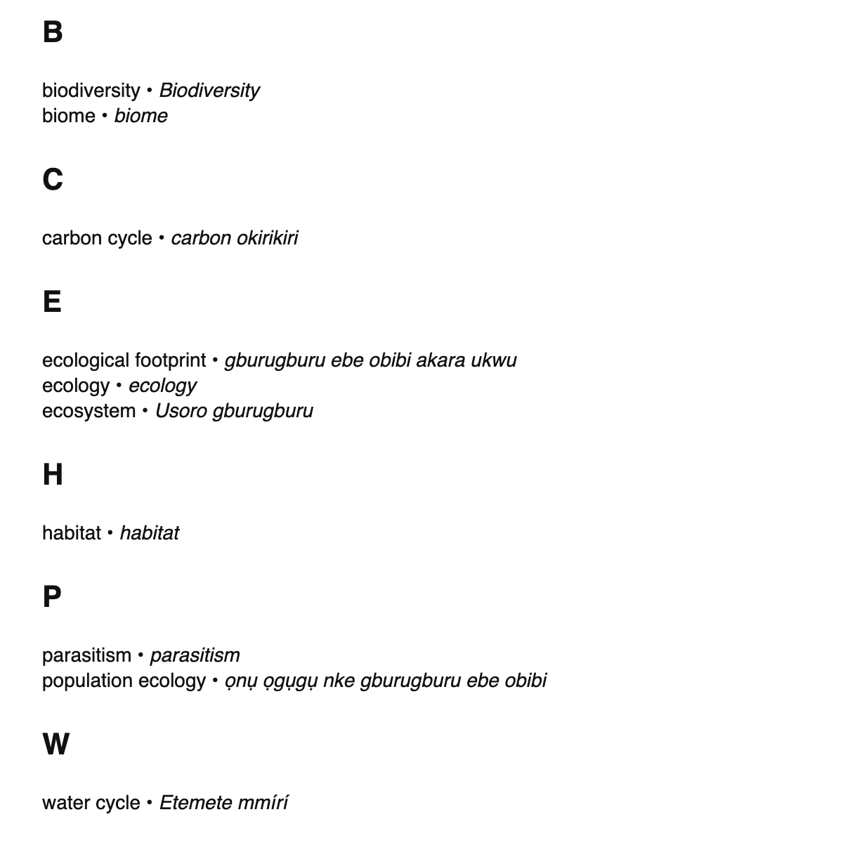 Ecology terms in Igbo