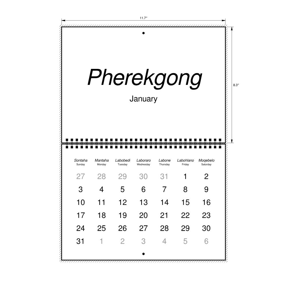 Leskoff 2027 Wall Calendar, Sotho/English-Labeled, Sunday-Start Layout, Wire-Bound, 11.7 x 8.3 in (29.7 x 21.0 cm), image 2 of 2