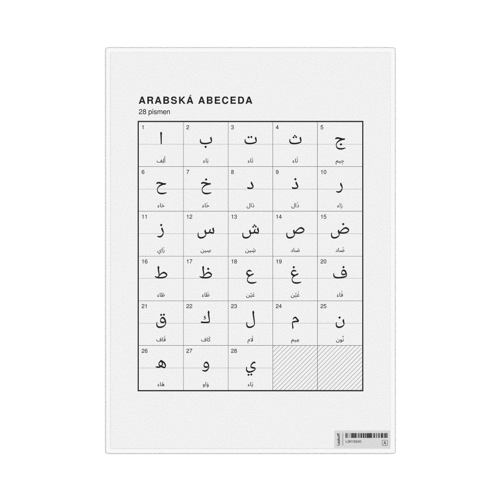 Leskoff Arabic Alphabet Chart, 8.3 x 11.7 in (21.0 x 29.7 cm, Desk Chart, Laminated), Czech-Labeled, image 1 of 2