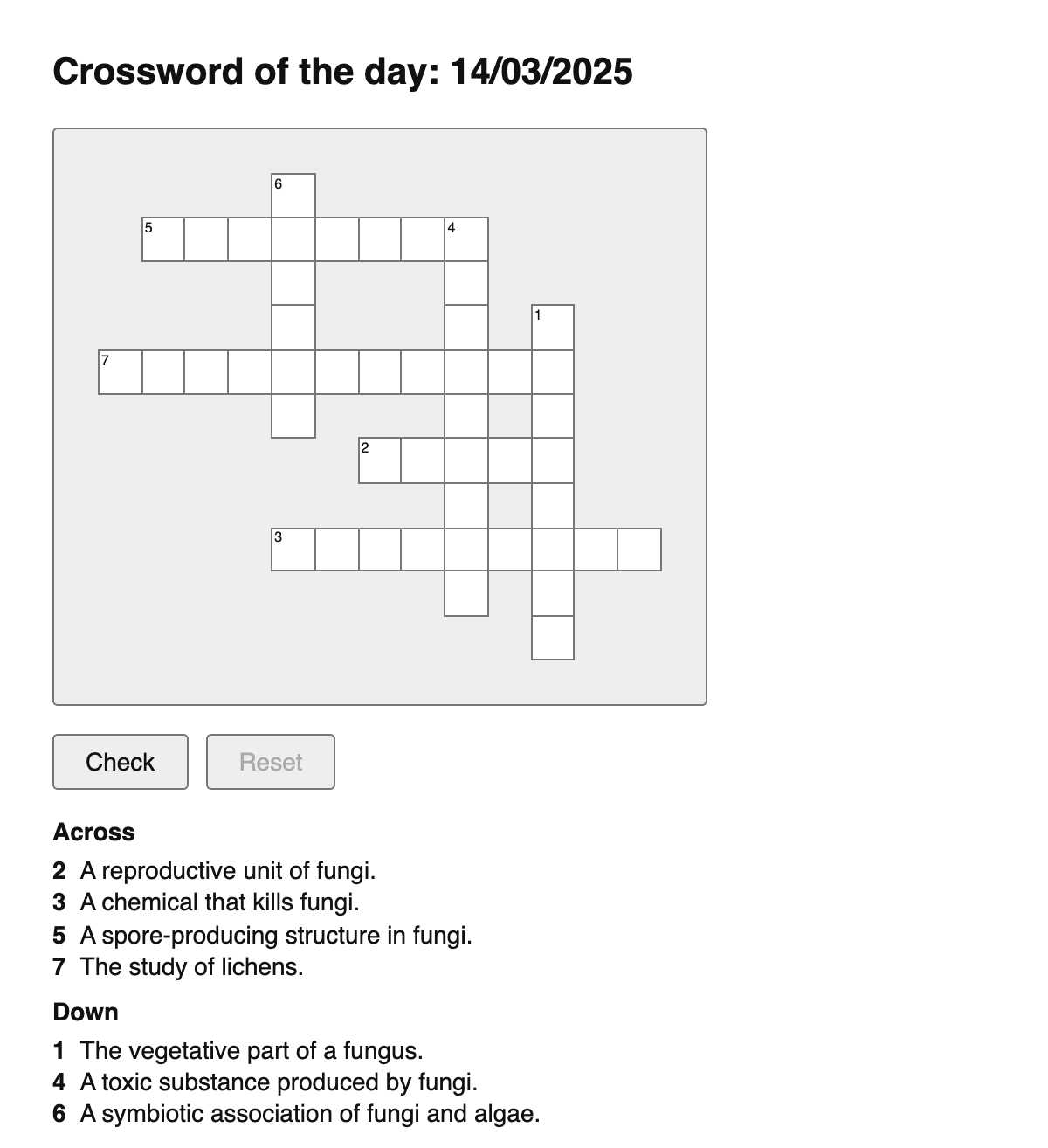 Mycology Crossword