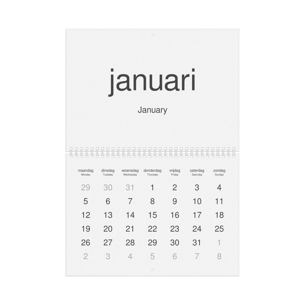 Leskoff 2026 Wall Calendar, Dutch/English-Labeled, Monday-Start Layout, Wire-Bound, 11.7 x 8.3 in (29.7 x 21.0 cm), image 1 of 1