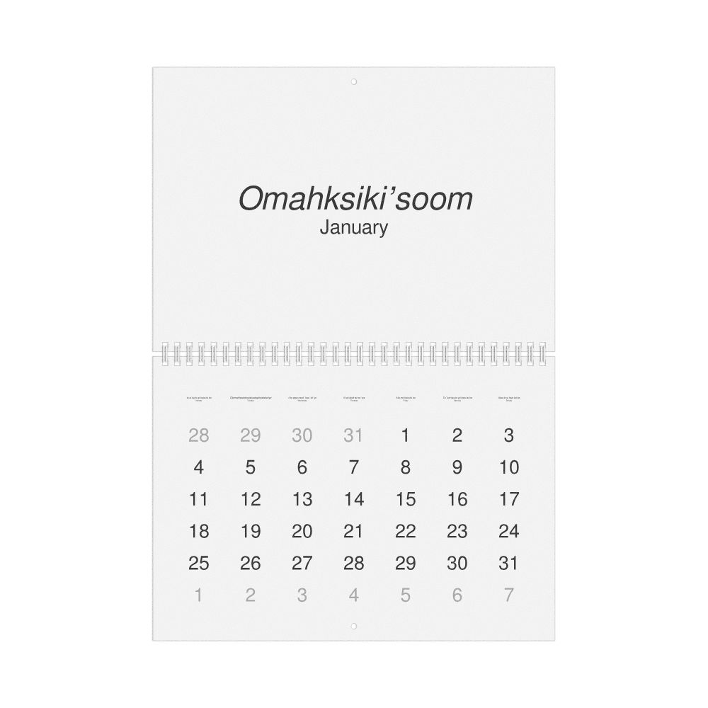Leskoff 2027 Wall Calendar, Blackfoot/English-Labeled, Monday-Start Layout, Wire-Bound, 11.7 x 8.3 in (29.7 x 21.0 cm), image 1 of 1