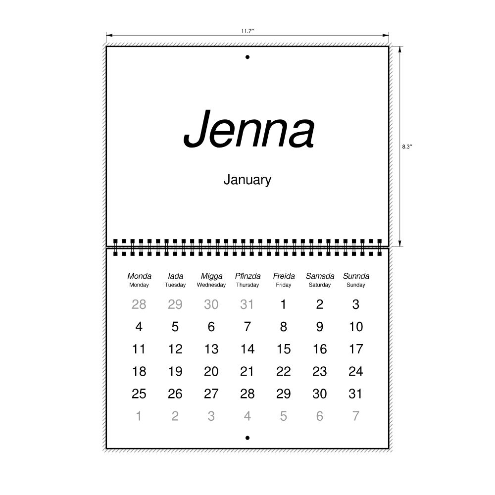 Leskoff 2027 Wall Calendar, Bavarian/English-Labeled, Monday-Start Layout, Wire-Bound, 11.7 x 8.3 in (29.7 x 21.0 cm), image 2 of 2