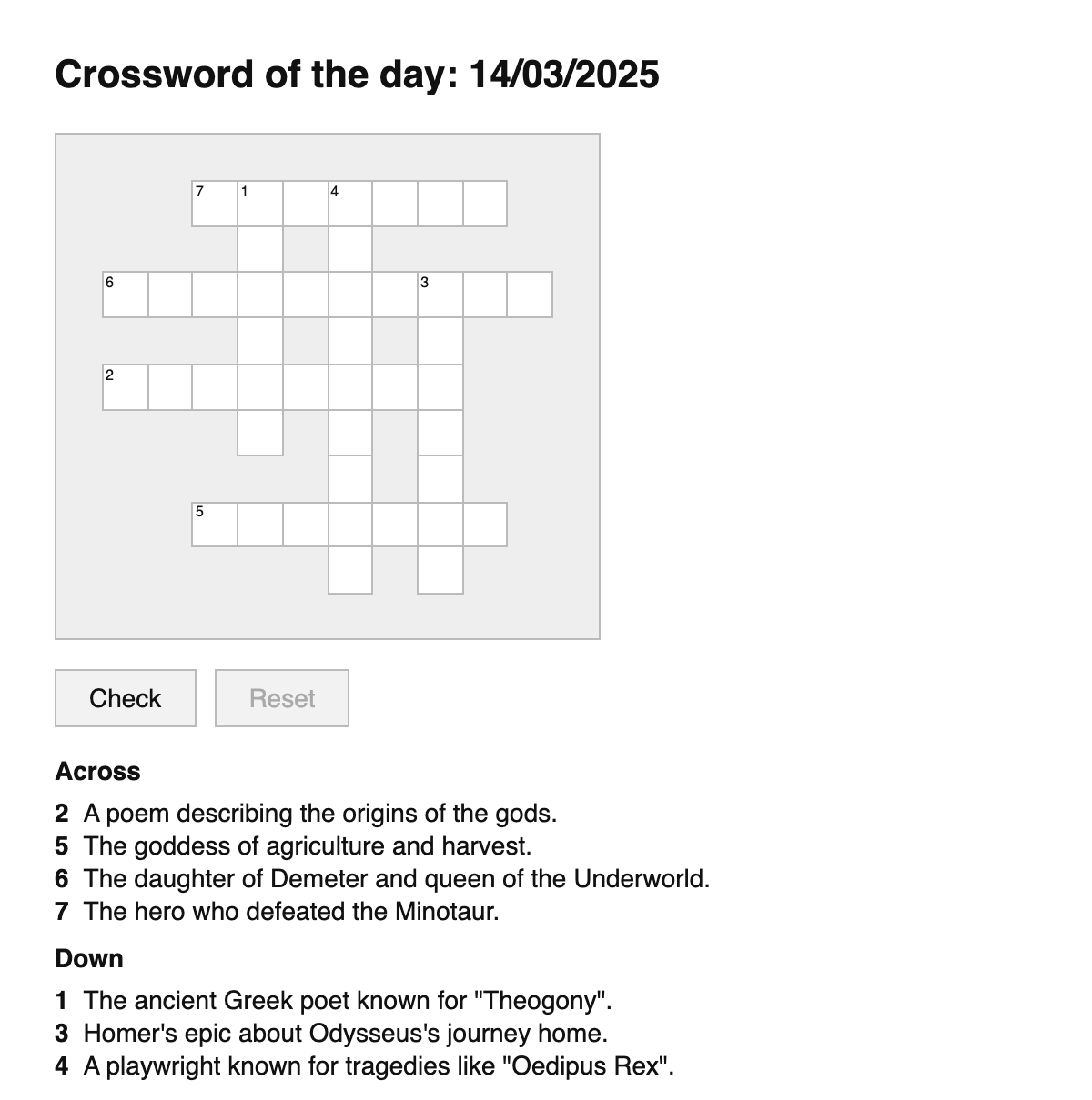 Greek Mythology Crossword